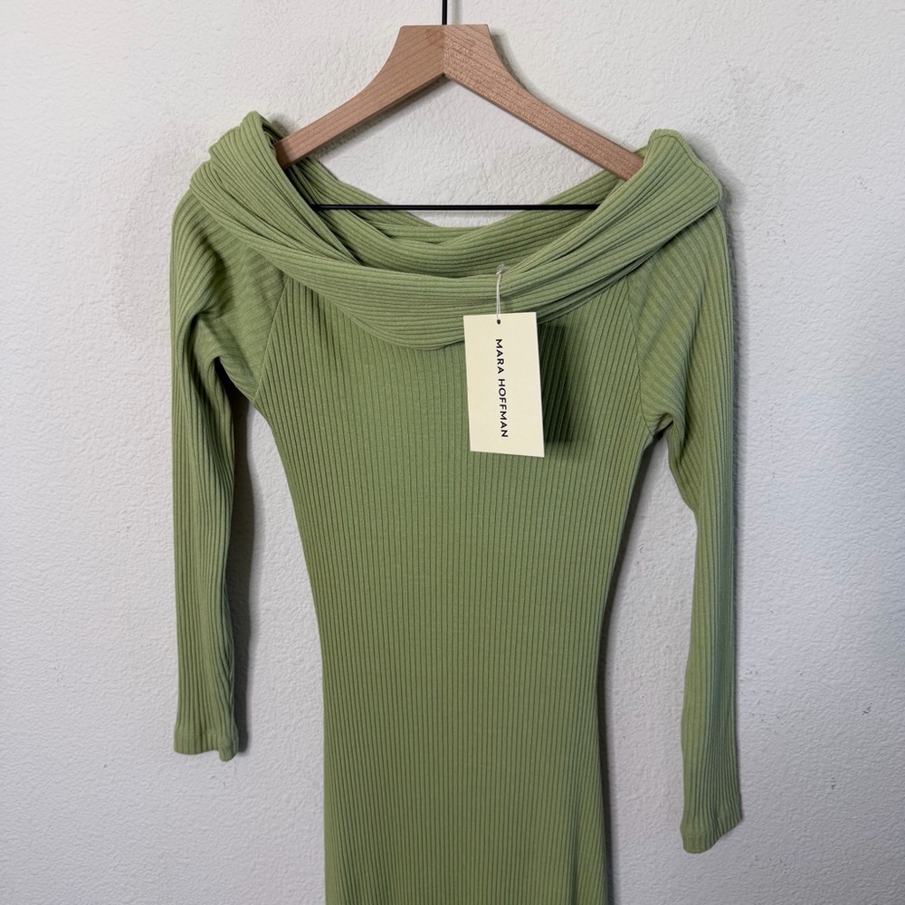 NWT Mara Hoffman Emery Sweater Dress Green Rib Knit Off Shoulder Midi‎ Size XS - Picture 12 of 15